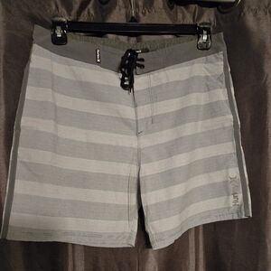 Hurley Men's Gray and Black Striped Board Shorts